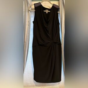 Ann Taylor Black Midi Dress with Embellished Shoulders